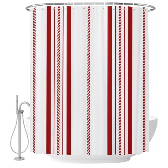 Small Stall Shower Curtain 36x72 Inch Narrow Half Size Dark Red Vertical Stripes Bath Curtains Bathroom Decor, Geometric Farmhouse Striped Waterproof Fabric Shower Curtain Set with Hooks 36 Inch