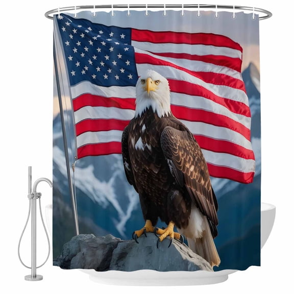 Small Stall Shower Curtain 36x72 Inch Narrow Half Size Eagle Independence Day Bath Curtains Bathroom Decor, 4th of July American Flag Waterproof Fabric Shower Curtain Set with Hooks 36 Inch