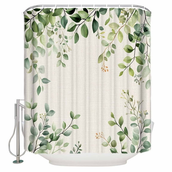 Small Stall Shower Curtain 36x72 Inch Narrow Half Size Eucalyptus Bath Curtains Bathroom Decor Vintage Botanical Leaves Farm Plant Herb Waterproof Fabric Shower Curtain Set with Hooks 36 Inch
