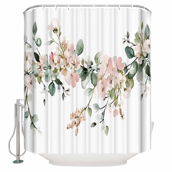 Small Stall Shower Curtain 36x72 Inch Narrow Half Size Eucalyptus Floral Bath Curtains Bathroom Decor Vintage Spring Botanical Leaves Waterproof Fabric Shower Curtain Set with Hooks 36 Inch