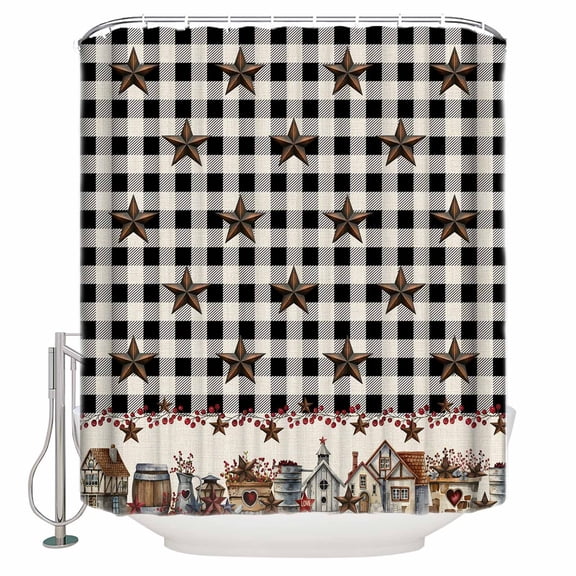 Small Stall Shower Curtain 36x72 Inch Narrow Half Size Farm Black Bath Curtains Bathroom Decor Brown Western Texas Star Plaid Country Berry Waterproof Fabric Shower Curtain Set with Hooks 36 Inch