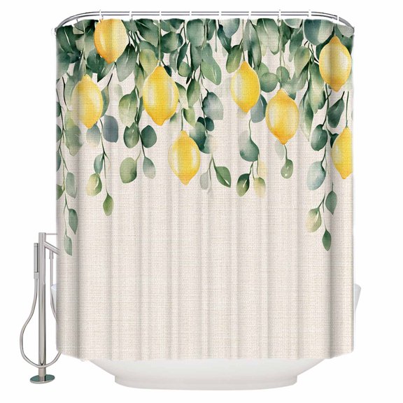 Small Stall Shower Curtain 36x72 Inch Narrow Half Size Farmhouse Lemon Bath Curtains Bathroom Decor Vintage Botanical Leaf Retro Beige Waterproof Fabric Shower Curtain Set with Hooks 36 Inch