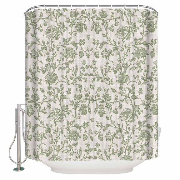 Small Stall Shower Curtain 36x72 Inch Narrow Half Size Farmhouse Sage Green Bath Curtains Bathroom Decor Vintage Flower Leaf Botanical Waterproof Fabric Shower Curtain Set with Hooks 36 Inch
