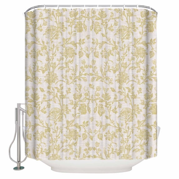 Small Stall Shower Curtain 36x72 Inch Narrow Half Size Farmhouse Yellow Bath Curtains Bathroom Decor Vintage Flower Leaf Botanical Plant Waterproof Fabric Shower Curtain Set with Hooks 36 Inch