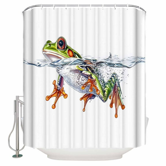 Small Stall Shower Curtain 36x72 Inch Narrow Half Size Frogs Prints Bath Curtains Bathroom Decor Watercolor Animals in Water Waterproof Fabric Shower Curtain Set with Hooks 36 Inch
