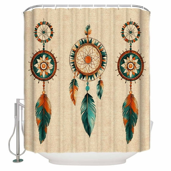 Small Stall Shower Curtain 36x72 Inch Narrow Half Size Geometric Feathers Bath Curtains Bathroom Decor Retro Abstract Aesthetics Farmhouse Waterproof Fabric Shower Curtain Set with Hooks 36 Inch