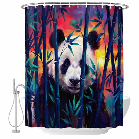 Small Stall Shower Curtain 36x72 Inch Narrow Half Size Giant Panda Bath Curtains Bathroom Decor, Forest Animals Cute Orange Pink Ombre Waterproof Fabric Shower Curtain Set with Hooks 36 Inch