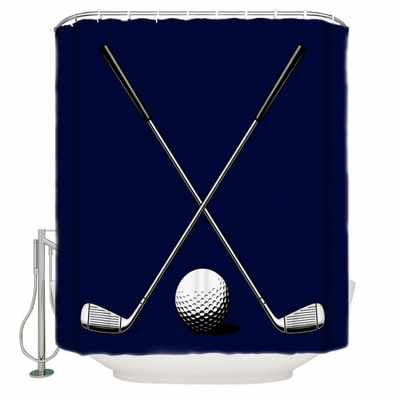 Small Stall Shower Curtain 36x72 Inch Narrow Half Size Golf Ball Bath Curtains Bathroom Decor Navy Blue Monochrome Sport Waterproof Fabric Shower Curtain Set with Hooks 36 Inch