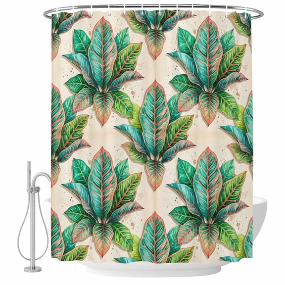 Small Stall Shower Curtain 36x72 Inch Narrow Half Size Green Botancial Bath Curtains Bathroom Decor, Tropical Summer Lush Foliage Waterproof Fabric Shower Curtain Set with Hooks 36 Inch
