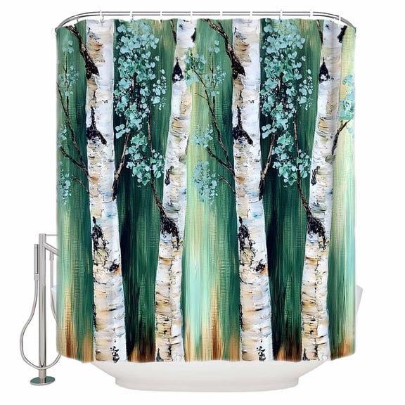 Small Stall Shower Curtain 36x72 Inch Narrow Half Size Green Brown Tree Bath Curtains Bathroom Decor Vintage Flower on Trunk Branch Waterproof Fabric Shower Curtain Set with Hooks 36 Inch