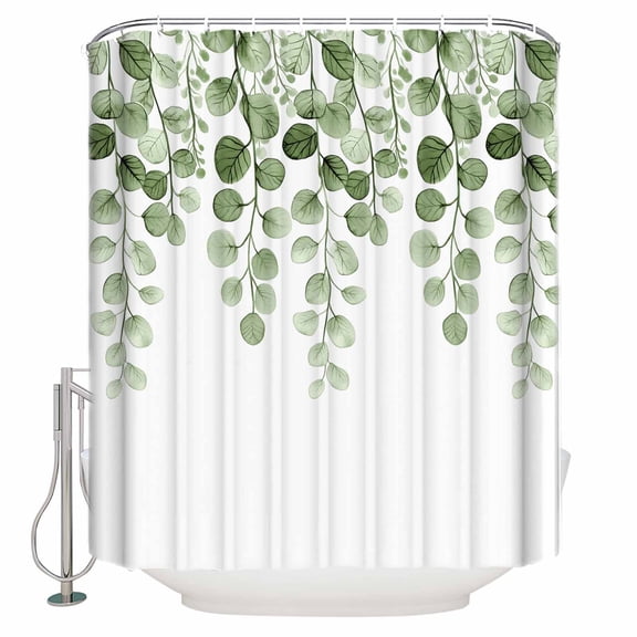 Small Stall Shower Curtain 36x72 Inch Narrow Half Size Green Eucalyptus Leaves Bath Curtains Bathroom Decor Watercolor Floral Leaf Plants Waterproof Fabric Shower Curtain Set with Hooks 36 Inch
