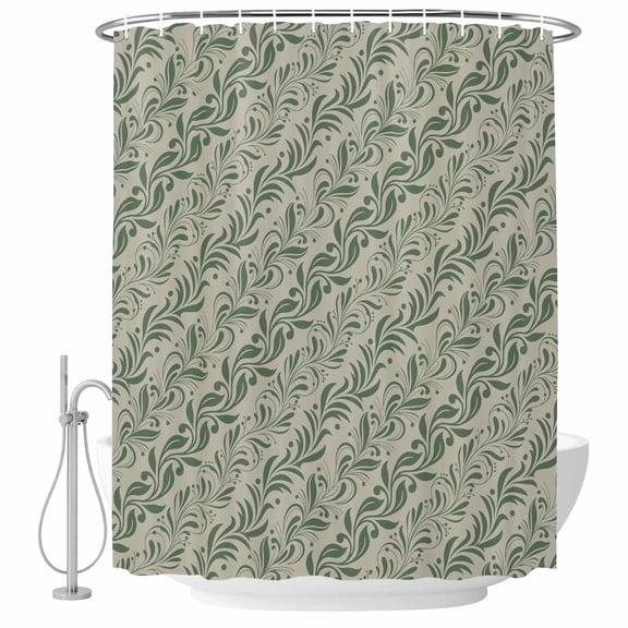 Small Stall Shower Curtain 36x72 Inch Narrow Half Size Green Floral Bath Curtains Bathroom Decor, Spring Flowers Pattern Botanical Vintage Waterproof Fabric Shower Curtain Set with Hooks 36 Inch