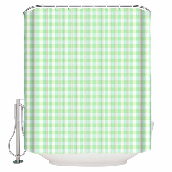 Small Stall Shower Curtain 36x72 Inch Narrow Half Size Green Grid Bath Curtains Bathroom Decor Checkered Plaid Gingham Lattice Trellis Print Waterproof Fabric Shower Curtain Set with Hooks 36 Inch