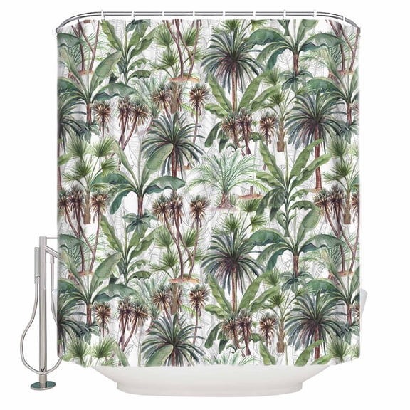 Small Stall Shower Curtain 36x72 Inch Narrow Half Size Green Palm Trees Bath Curtains Bathroom Decor Summer Botanical Tropical Leaves Waterproof Fabric Shower Curtain Set with Hooks 36 Inch