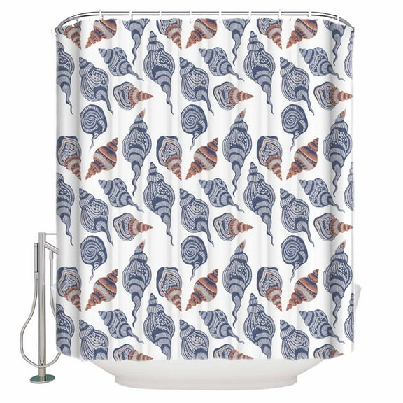 Small Stall Shower Curtain 36x72 Inch Narrow Half Size Grey Blue Coastal Bath Curtains Bathroom Decor Summer Beach Conch Nautical Waterproof Fabric Shower Curtain Set with Hooks 36 Inch