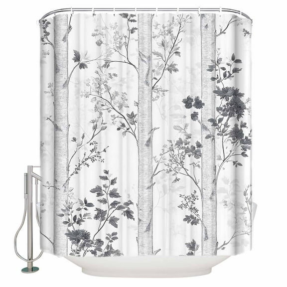 Small Stall Shower Curtain 36x72 Inch Narrow Half Size Grey Branches Forest Bath Curtains Bathroom Decor Vintage Watercolor Tree Waterproof Fabric Shower Curtain Set with Hooks 36 Inch