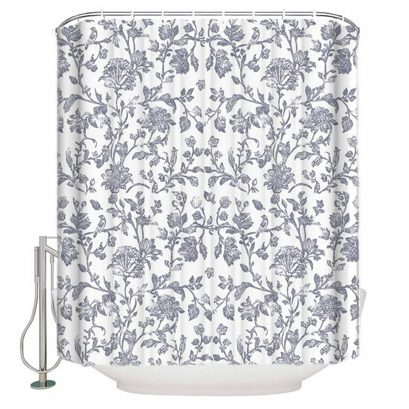 Small Stall Shower Curtain 36x72 Inch Narrow Half Size Haze Blue Flower Bath Curtains Bathroom Decor Vintage Farmhouse Boho Leaf Plant Waterproof Fabric Shower Curtain Set with Hooks 36 Inch