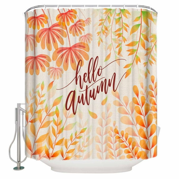 Small Stall Shower Curtain 36x72 Inch Narrow Half Size Hello Autumn Bath Curtains Bathroom Decor Orange Red Maple Leaf Thanksgiving Rustic Waterproof Fabric Shower Curtain Set with Hooks 36 Inch