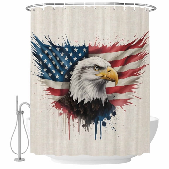 Small Stall Shower Curtain 36x72 Inch Narrow Half Size Independence Day Bath Curtains Bathroom Decor, Patriotic Eagle U.S Flag Vintage Waterproof Fabric Shower Curtain Set with Hooks 36 Inch