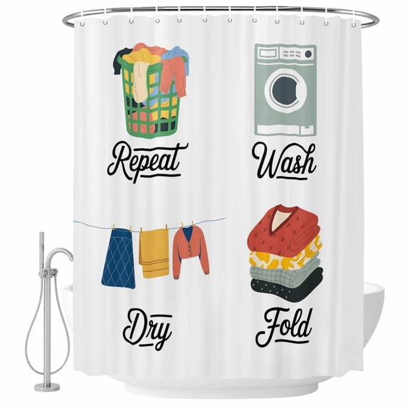 Small Stall Shower Curtain 36x72 Inch Narrow Half Size Laundry Room Bath Curtains Bathroom Decor, Wash Repeat Dry Fold Simple Drawn Waterproof Fabric Shower Curtain Set with Hooks 36 Inch