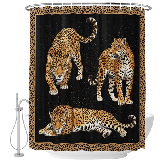 Small Stall Shower Curtain 36x72 Inch Narrow Half Size Leopards Black Bath Curtains Bathroom Decor, Abstract Art Funny Animals Waterproof Fabric Shower Curtain Set with Hooks 36 Inch