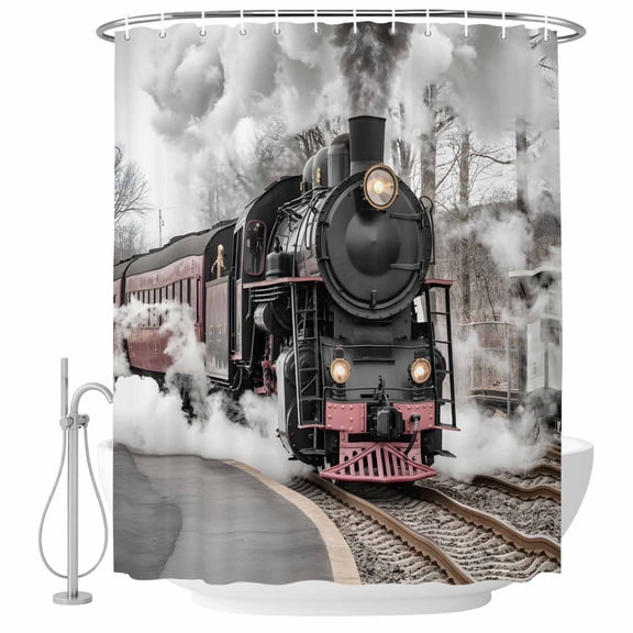 Small Stall Shower Curtain 36x72 Inch Narrow Half Size Modern Trains Bath Curtains Bathroom Decor, Abstract Vintage Classic Waterproof Fabric Shower Curtain Set with Hooks 36 Inch
