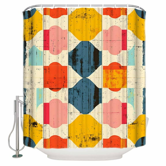 Small Stall Shower Curtain 36x72 Inch Narrow Half Size Moroccon Bath Curtains Bathroom Decor Colorful Geometric Waterproof Fabric Shower Curtain Set with Hooks 36 Inch