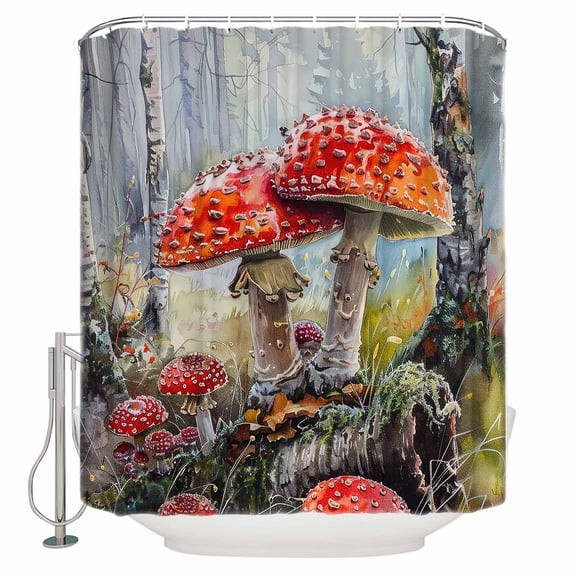Small Stall Shower Curtain 36x72 Inch Narrow Half Size Mushroom Bath Curtains Bathroom Decor Vintage Watercolor Oil Painting Botanical Waterproof Fabric Shower Curtain Set with Hooks 36 Inch