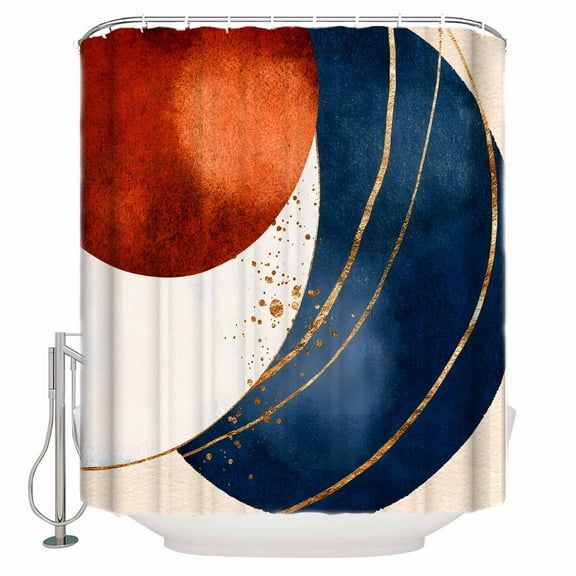 Small Stall Shower Curtain 36x72 Inch Narrow Half Size Navy Blue Burnt Orange Bath Curtains Bathroom Decor Modern Boho Art Geometric Waterproof Fabric Shower Curtain Set with Hooks 36 Inch