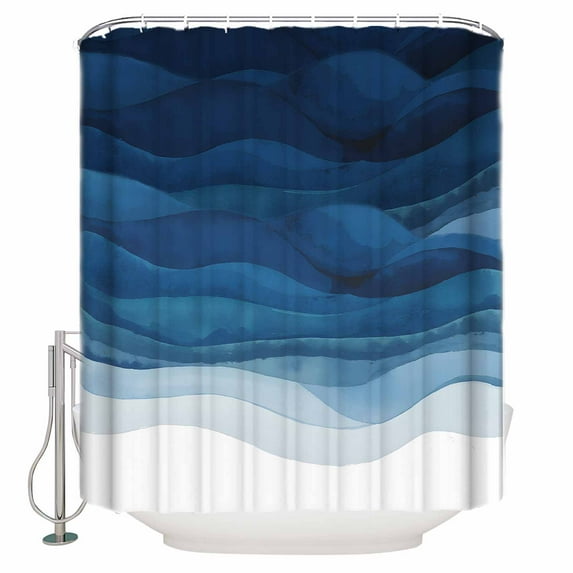Small Stall Shower Curtain 36x72 Inch Narrow Half Size Navy Blue Ombre Bath Curtains Bathroom Decor Modern Moire Gradient Watercolor Waterproof Fabric Shower Curtain Set with Hooks 36 Inch