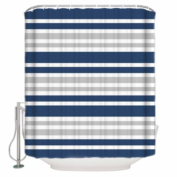 Small Stall Shower Curtain 36x72 Inch Narrow Half Size Navy Blue Stripes Bath Curtains Bathroom Decor Modern Minimalist Horizontal Ombre Lines Waterproof Fabric Shower Curtain Set with Hooks 36 Inch