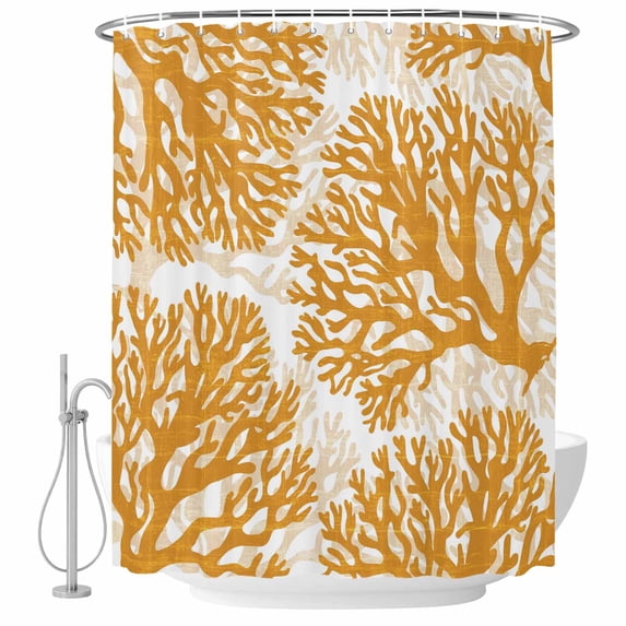 Small Stall Shower Curtain 36x72 Inch Narrow Half Size Orange Coral Coastal Bath Curtains Bathroom Decor, Summer Beach Nautical Ocean Waterproof Fabric Shower Curtain Set with Hooks 36 Inch