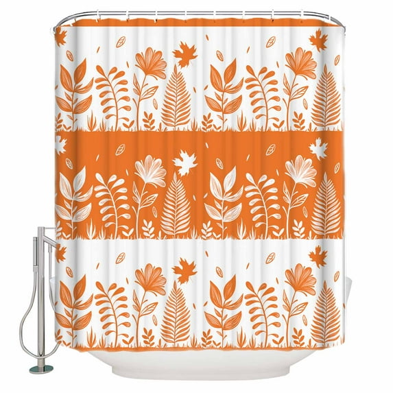 Small Stall Shower Curtain 36x72 Inch Narrow Half Size Orange Fall Bath Curtains Bathroom Decor Autumn Floral Botanical Pastoral Waterproof Fabric Shower Curtain Set with Hooks 36 Inch