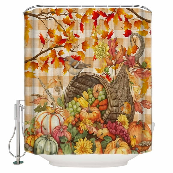 Small Stall Shower Curtain 36x72 Inch Narrow Half Size Orange Fall Pumpkins Bath Curtains Bathroom Decor Autumn Botanical Vintage Waterproof Fabric Shower Curtain Set with Hooks 36 Inch