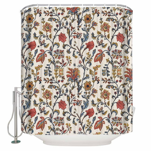 Small Stall Shower Curtain 36x72 Inch Narrow Half Size Orange Red Leaf Bath Curtains Bathroom Decor Vintage Farmhouse Boho Pastoral Tribal Waterproof Fabric Shower Curtain Set with Hooks 36 Inch