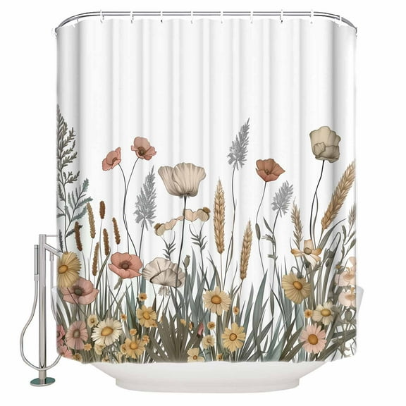 Small Stall Shower Curtain 36x72 Inch Narrow Half Size Pastoral Botanical Bath Curtains Bathroom Decor Farmhouse Floral Watercolor Waterproof Fabric Shower Curtain Set with Hooks 36 Inch