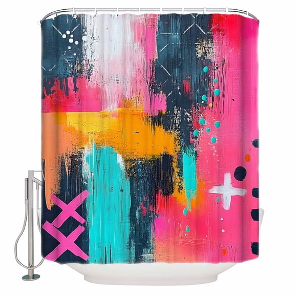 Small Stall Shower Curtain 36x72 Inch Narrow Half Size Pink Abstract Art Bath Curtains Bathroom Decor Oil Painting Modern Art Waterproof Fabric Shower Curtain Set with Hooks 36 Inch