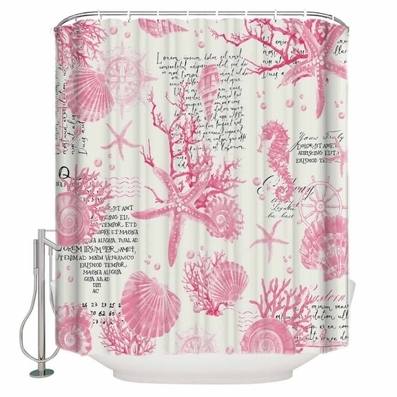 Small Stall Shower Curtain 36x72 Inch Narrow Half Size Pink Coastal Starfish Bath Curtains Bathroom Decor Nautical Rudder Ocean Animals Waterproof Fabric Shower Curtain Set with Hooks 36 Inch