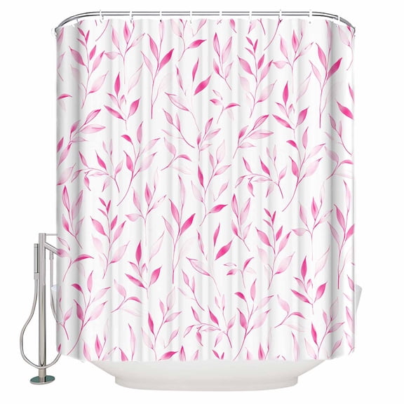 Small Stall Shower Curtain 36x72 Inch Narrow Half Size Pink Leaf Bath Curtains Bathroom Decor Modern Botanical Foliage Plant Country Flower Waterproof Fabric Shower Curtain Set with Hooks 36 Inch