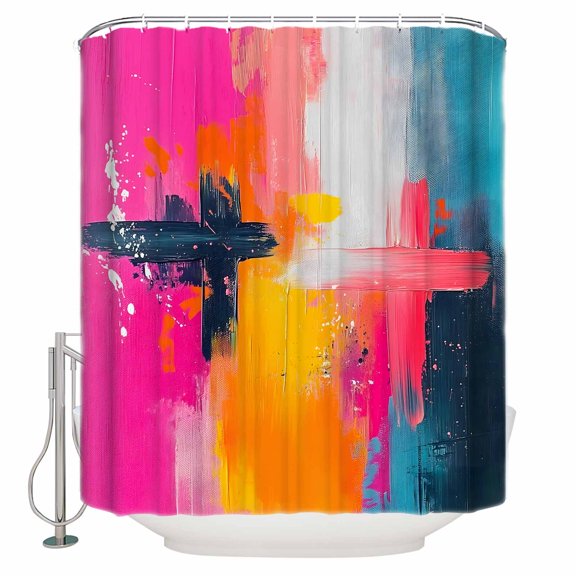 Small Stall Shower Curtain 36x72 Inch Narrow Half Size Pink Orange Blue Bath Curtains Bathroom Decor Modern Oil Painting Art Waterproof Fabric Shower Curtain Set with Hooks 36 Inch