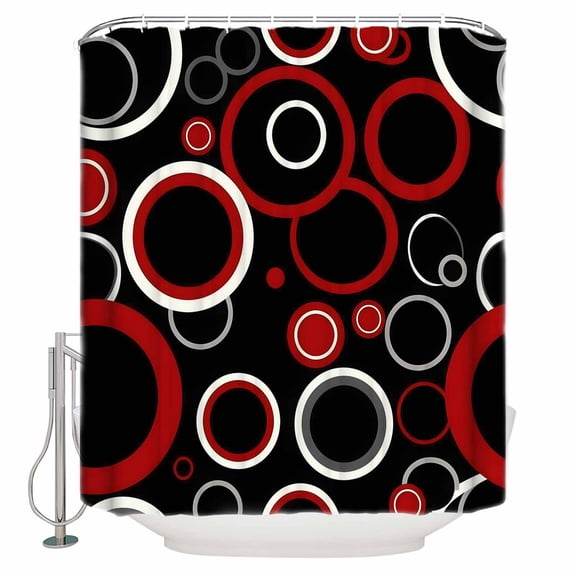 Small Stall Shower Curtain 36x72 Inch Narrow Half Size Red Black Bath Curtains Bathroom Decor Abstract Modern Geometric White Grey Circle Waterproof Fabric Shower Curtain Set with Hooks 36 Inch