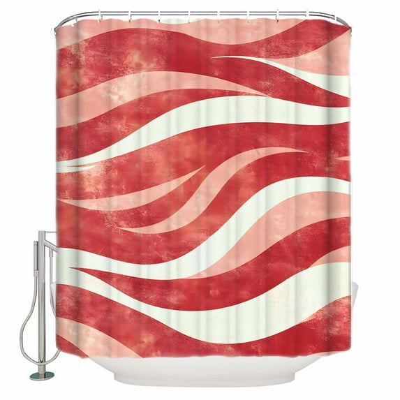 Small Stall Shower Curtain 36x72 Inch Narrow Half Size Red Waves Bath Curtains Bathroom Decor Ombre Sea Ripples Shabby Beach Waterproof Fabric Shower Curtain Set with Hooks 36 Inch
