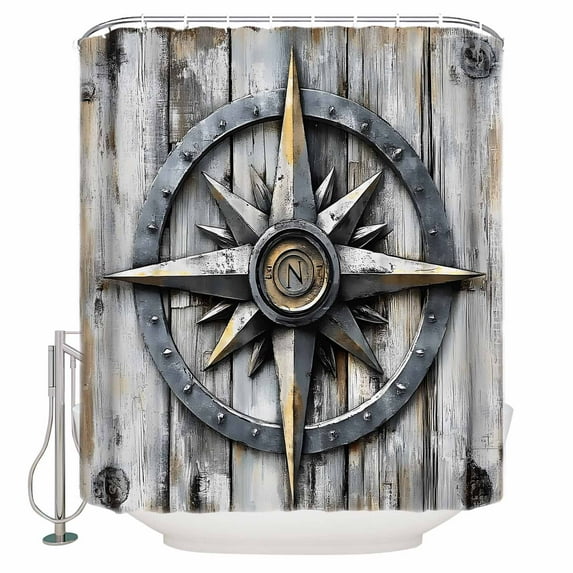 Small Stall Shower Curtain 36x72 Inch Narrow Half Size Retro Compass Coastal Bath Curtains Bathroom Decor Nautical Ocean Summer Beach Waterproof Fabric Shower Curtain Set with Hooks 36 Inch