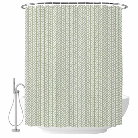 Small Stall Shower Curtain 36x72 Inch Narrow Half Size Sage Green Botanical Bath Curtains Bathroom Decor, Farmhouse Modern Striped Leaf Waterproof Fabric Shower Curtain Set with Hooks 36 Inch