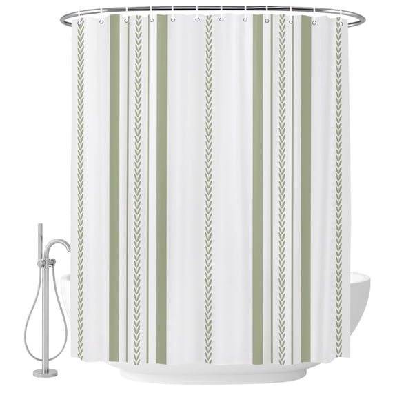 Small Stall Shower Curtain 36x72 Inch Narrow Half Size Sage Green Vertical Stripes Bath Curtains Bathroom Decor, Geometric Farmhouse Striped Waterproof Fabric Shower Curtain Set with Hooks 36 Inch