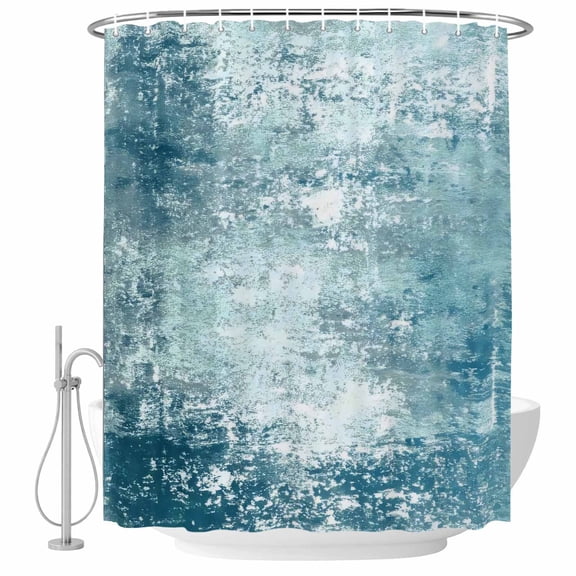 Small Stall Shower Curtain 36x72 Inch Narrow Half Size Shabby Teal Blue Bath Curtains Bathroom Decor, Oil Painting Vintage Art Blue White Waterproof Fabric Shower Curtain Set with Hooks 36 Inch
