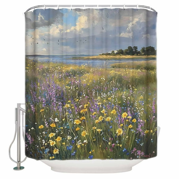 Small Stall Shower Curtain 36x72 Inch Narrow Half Size Spring Floral Bath Curtains Bathroom Decor Oil Painting Pastoral Botanical Waterproof Fabric Shower Curtain Set with Hooks 36 Inch