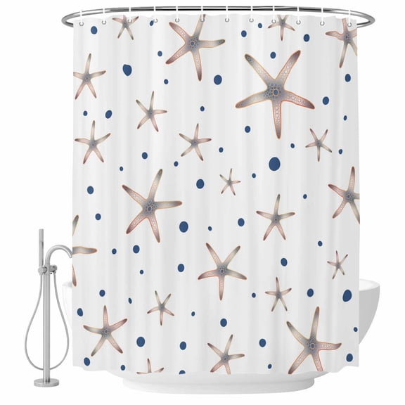Small Stall Shower Curtain 36x72 Inch Narrow Half Size Starfish Coastal Bath Curtains Bathroom Decor, Summer Nautical Ocean Sea Modern Art Waterproof Fabric Shower Curtain Set with Hooks 36 Inch