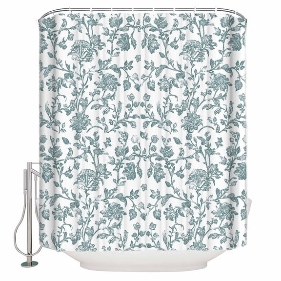 Small Stall Shower Curtain 36x72 Inch Narrow Half Size Teal Blue Green Bath Curtains Bathroom Decor Vintage Farmhouse Boho Flower Leaf Waterproof Fabric Shower Curtain Set with Hooks 36 Inch