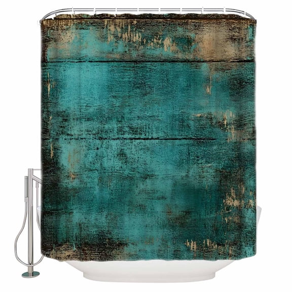 Small Stall Shower Curtain 36x72 Inch Narrow Half Size Teal Brown Board Bath Curtains Bathroom Decor Farmhouse Vintage Wooden Grain Waterproof Fabric Shower Curtain Set with Hooks 36 Inch